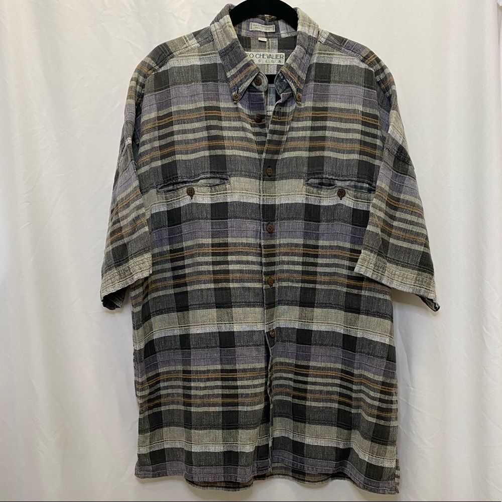Leo Chevalier Design vintage cotton plaid button down short sleeve, size L